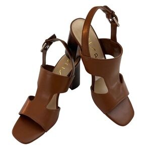 Unisa Evie Brown Faux Leather Block Heel Slingback Sandals Square Toe Size 8M